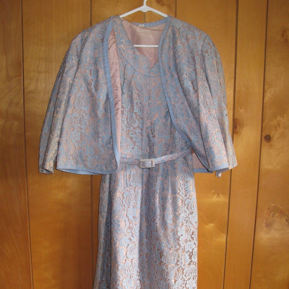 Vintage 3 pc Lace Overlay Dress Sz L  12 or 14
